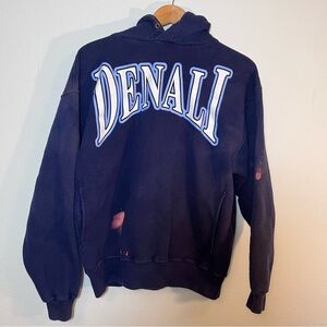 Vintage 90s Jerzees Super Sweats Denali Hoodie Navy Blue Distressed Large